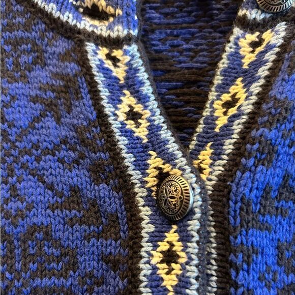 L.L. Bean 100% Cotton Blue Black Cardigan Sweater Size 1X Made in Australia - Picture 8 of 9